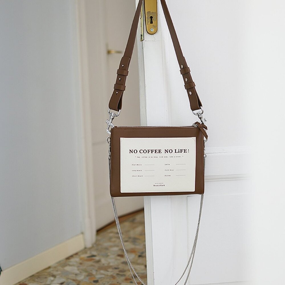 Briskerblack Slogan Crossbody Bag – "No Coffee No Life" Leather Shoulder Bag - Picture 14 of 16